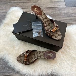 Authentic Gucci Bamboo Horsebit Monogram Sandal